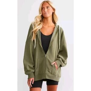 Buckle Bke Women's Fleece Full Zip‎ Hoodie One Size Deep Lichen Green Soft Luxe